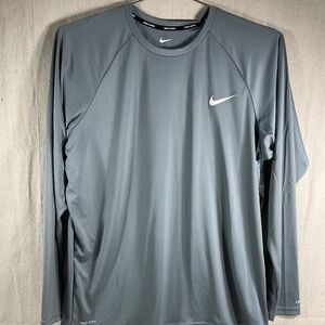 Nike Swim Shirt Mens XL Gray Dri Fit Performance Stretch UPF40 Long Sleeve